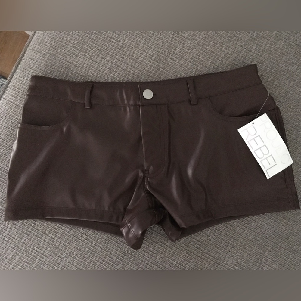 Project Rebel Sz Medium Faux Brown Leather   5-Pocket Shorts / Hot Pants NWT